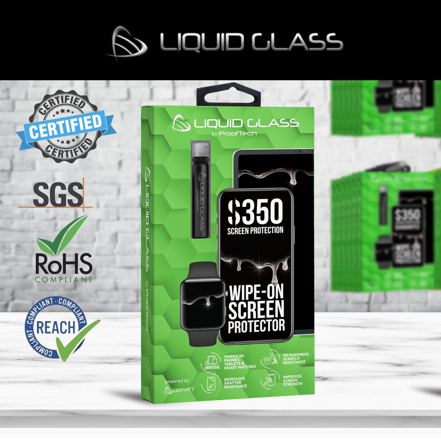 Liquid Glass Screen Protector with 350 Screen Replacement Guarantee Universal ProofTech